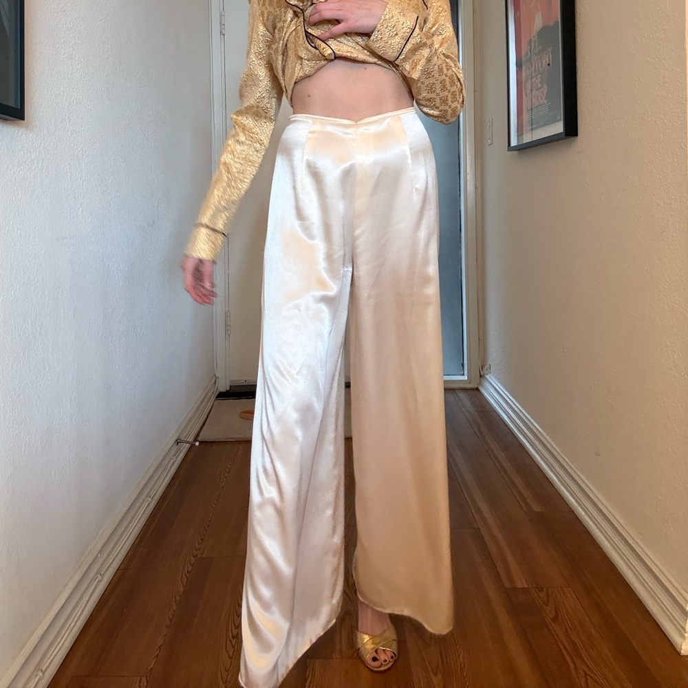 Cream Silk Pants. Size XS/ waist 25